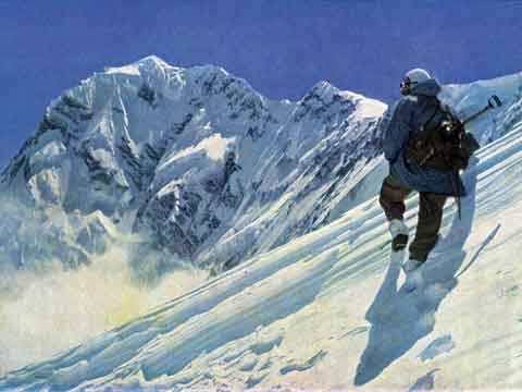 
Nanga Parbat First Ascent - Hermann Buhl On East Arete With Nanga Parbat Summit On Left
